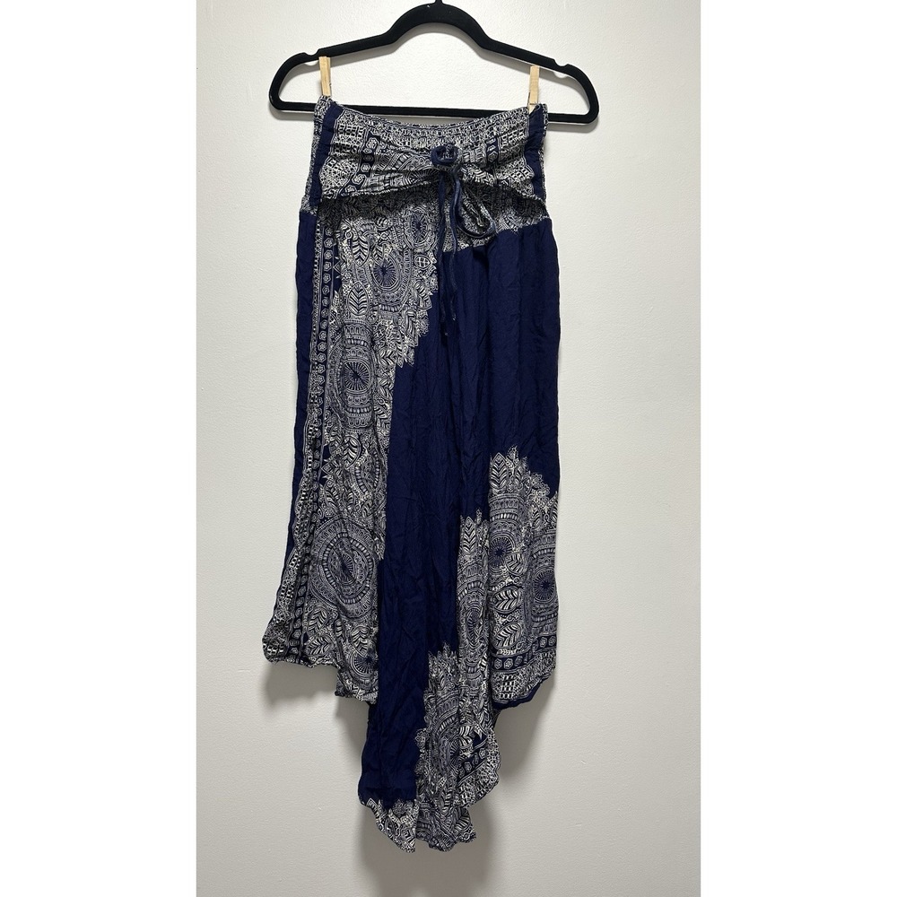 Bangkok Pants Hanky Hem Midi Skirt Navy Blue Mandala Boho Paisley XL-2XL